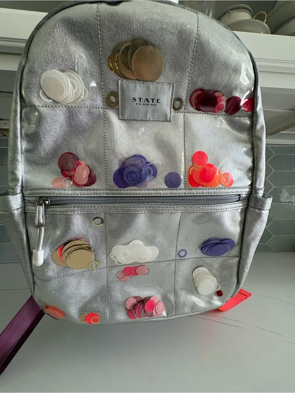 STATE Bags Kids' Kane Confetti Metallic Backpack (Silver)